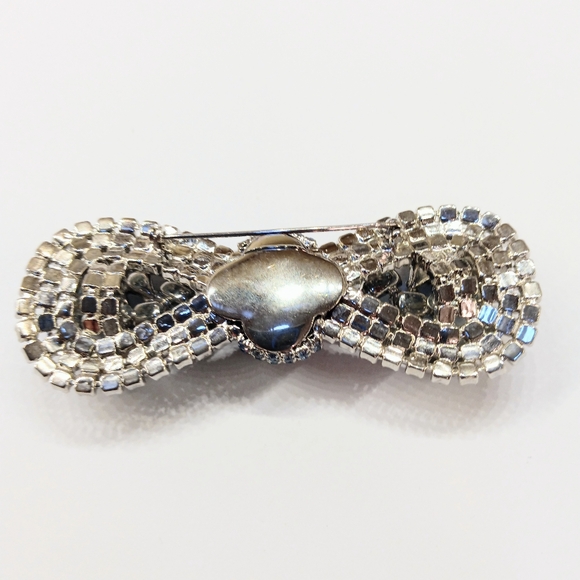 Big Vintage Beautiful Blue Rhinestone Bow Brooch - Picture 4 of 5